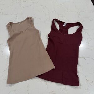 PJ Harlowe and Youmita Women's Tan and Burgundy Tank Tops